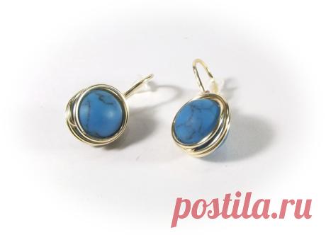 Kolczyki turkus  wire wrapping - betulek - Kolczyki krótkie