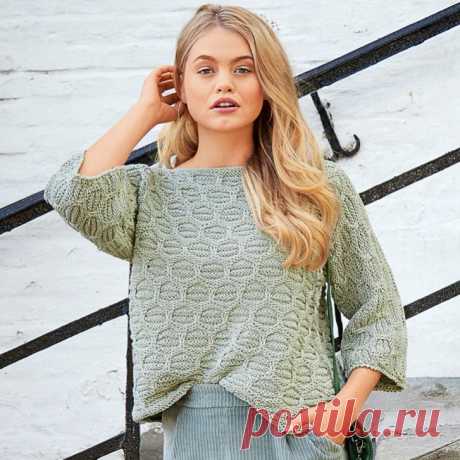 Цельновязаный джемпер с узором со снятыми петлями (Вязание спицами) – Журнал Вдохновение Рукодельницы