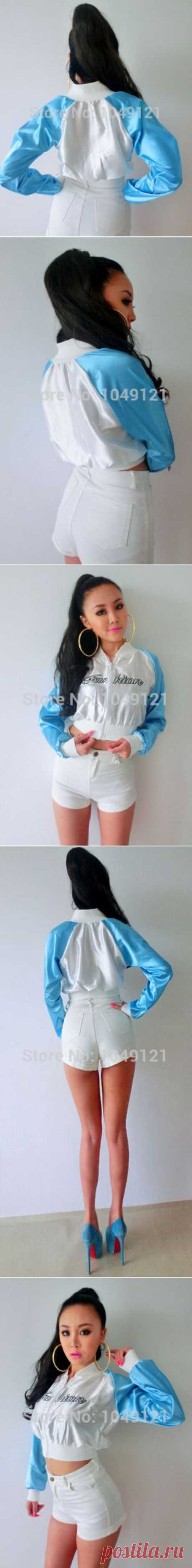 Basic Jackets Picture - More Detailed Picture about White Splicing Blue Sleeve Letters Embroidery Short Baseball Uniform Jacket ,vintage sportswear women coats jackets crop tops Picture in Basic Jackets from WAGs Store | Aliexpress.com | Alibaba Group