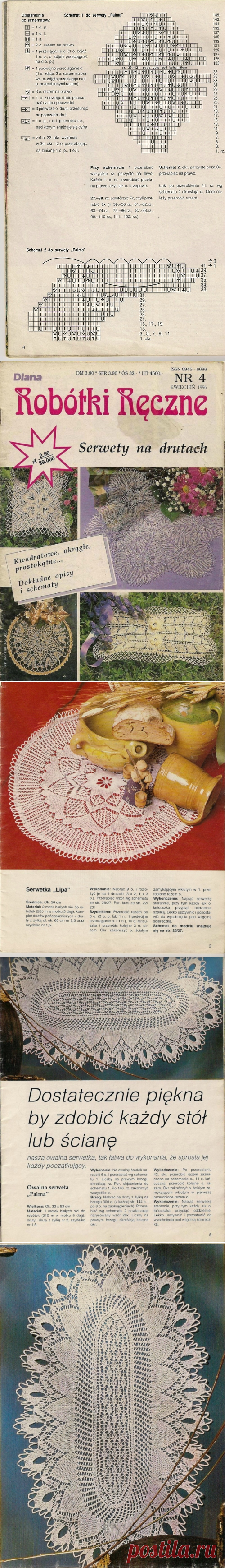 салфетки,польские журналы,ажур спицами