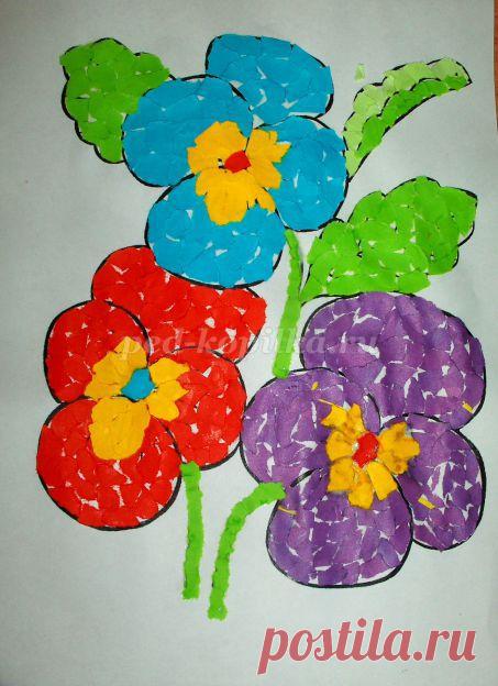 Аппликация обрывная для старшей группы детского сада к 8 марта: Цветы