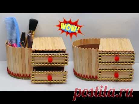 RAK MAKE UP Cantik dari Stik Es Krim ! Kreasi | Popsicle Stick Crafts | organizer ice cream stick