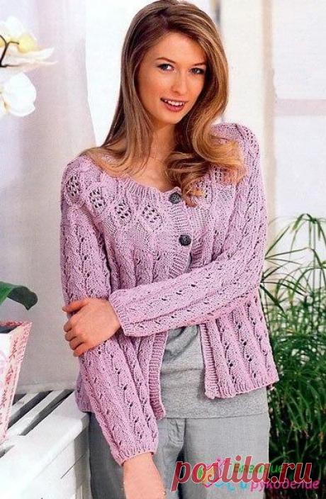 Ажурная кофточка спицами на круглой кокетке / Вязание как искусство!