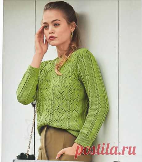 Зеленый джемпер с ажурным узором — HandMade