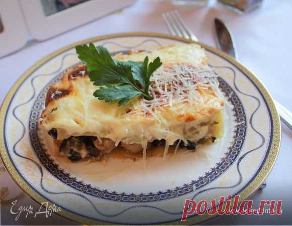 Каннелони, фаршированные курицей и грибами под сливочным соусом 
