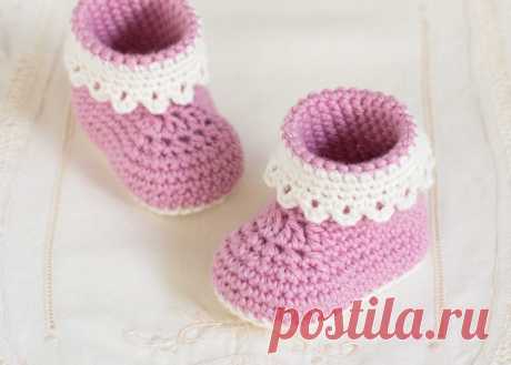 Розовый Леди Детские пинетки крючком Pattern - Надеюсь, мед