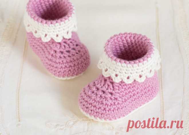 Розовый Леди Детские пинетки крючком Pattern - Надеюсь, мед