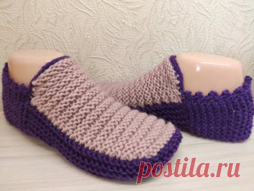 НА 2 СПИЦАХ ВЯЖЕМ СЛЕДКИ БЕЗ ШВОВ.  Вяжем домашние следки.