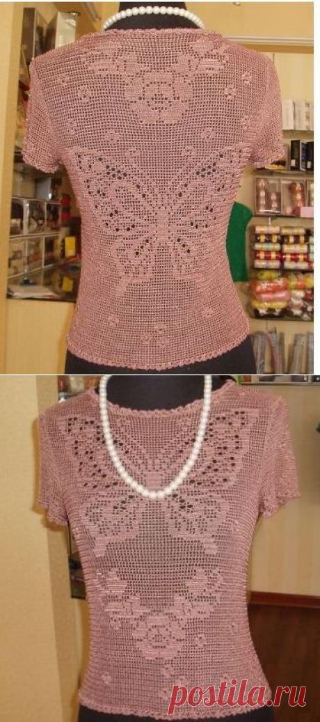 Коралловый топ в технике филейного кружева - Топ.Майка