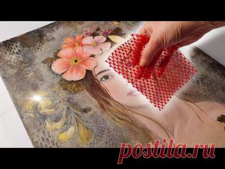 Mixed Media Masterclass - Stunning Textured Lady Portraint | AB Creative Tutorial  Мастер-класс по смешанной технике — потрясающий текстурированный портрет женщины | Учебное пособие AB Creative