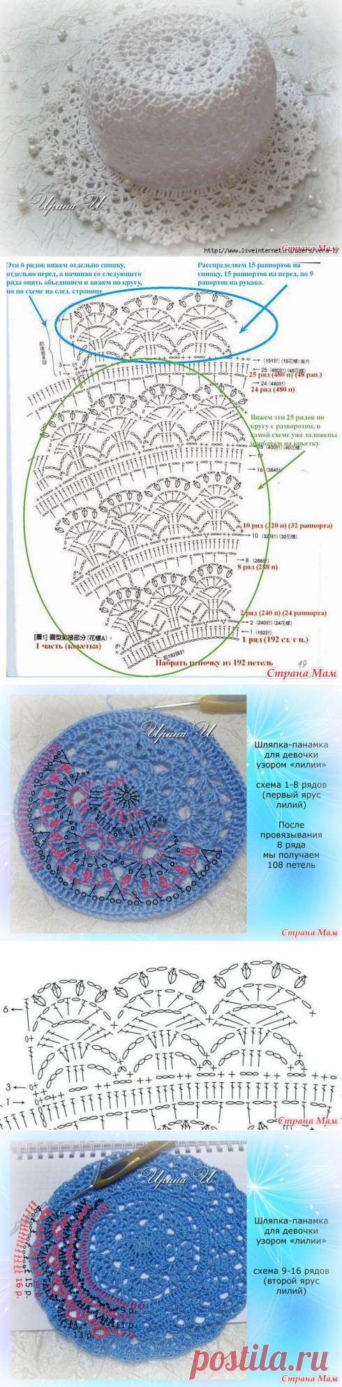 Шляпка-панамка для девочки узором "лилии"