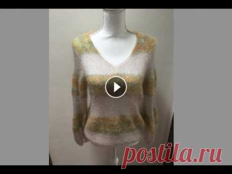 Эффектный джемпер из тонкого мохера на шёлке. Mohair Jumper.Mohair Pullover. Быстрый расчёт петель без калькулятора для изделия с V-образным вырезом ( реглан) Расчёт глубины V-образного выреза(реглан)...