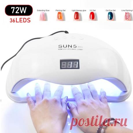 Новый 72 Вт SUN5 Pro УФ светодио дный Светодиодная лампа для ногтей сушилка для всех типов гель 36 светодио дный LED s УФ лампа для ногтей маникюр солнце свет инфракрасный зондирования Smart купить на AliExpress
