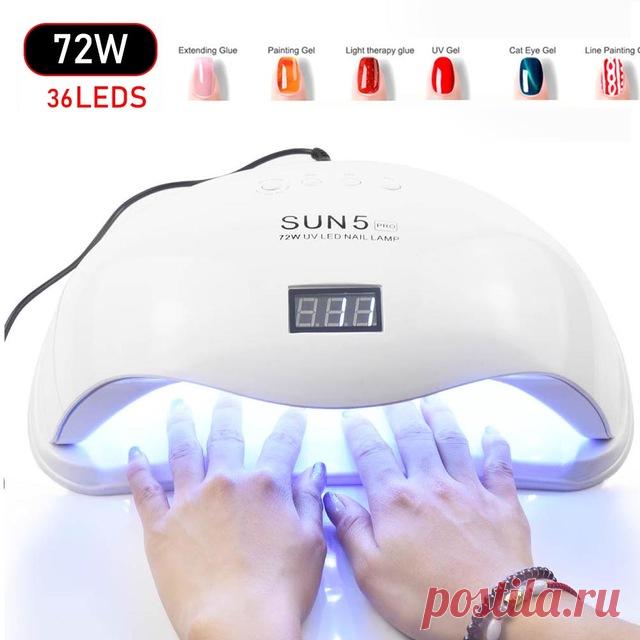Новый 72 Вт SUN5 Pro УФ светодио дный Светодиодная лампа для ногтей сушилка для всех типов гель 36 светодио дный LED s УФ лампа для ногтей маникюр солнце свет инфракрасный зондирования Smart купить на AliExpress