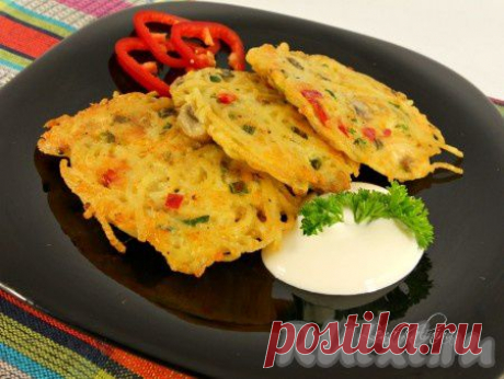 Оладьи из спагетти с грибами, зеленью и сыром (рецепт с фото) | RUtxt.ru