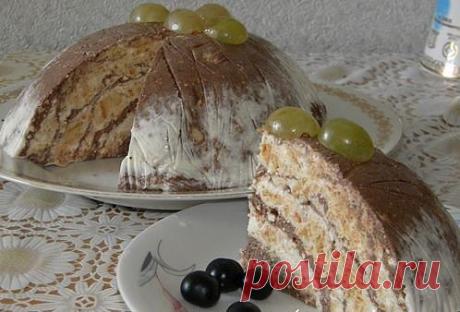 Творог  жирный  – 400 гр•               
Сметана 20 % – 500 гр•               
Песочное  печенье – 5-6 шт•               
Молоко – 5-6 ст.л.•               
Какао – 5 ст.л.•               
Сахар – 1 стакан•               
Желатин – 35-40 гр 
 зальем водой  30 минут
 Печенье измельчим
Творог, сметану и сахарный песок смешаем  желатин с молоком, взбивая, в творожную массу. 
 творожную массу на 3 части. 
 В одну  какао и перемешаем слегка вилкой, Во вторую  добавим  печенье.