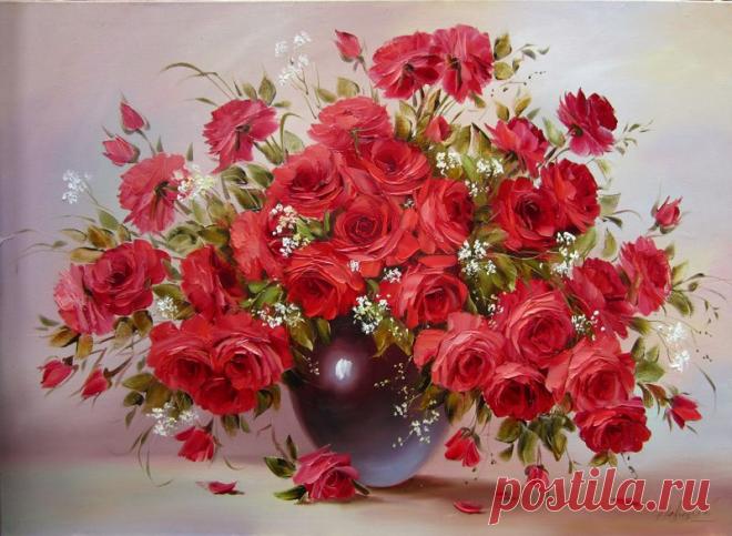 РОСКОШНЫЕ БУКЕТЫ ХУДОЖНИЦЫ НАДЕЖДЫ ЛЕВИЦКОЙ. | Самоцветик