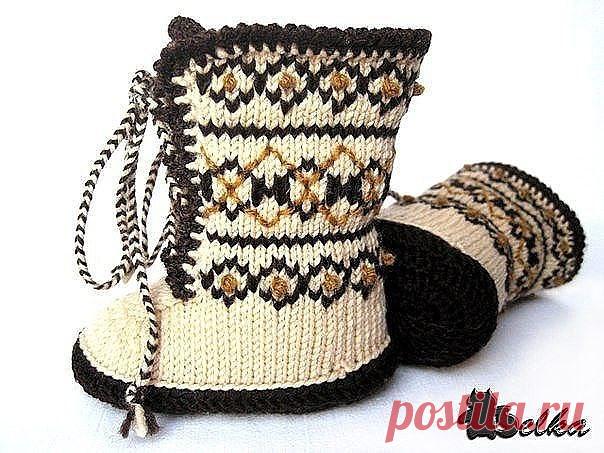 Детские угги Лапландия - пинетки спицами