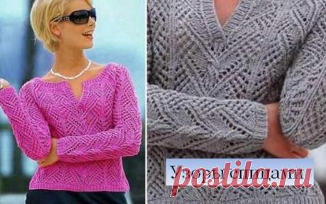 Узор (130) | Ажурный узор с небольшими косами
#ажурные_узоры
Очень красивая кофточка, связанная ажурным узором. В рисунке достаточно ажура, но центральной линией узора проходят небольшие переплетения, связанные из скрещенных петель.