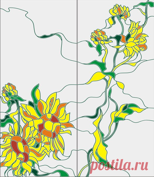 Витраж с цветами пескоструйный рисунок, шкаф рисунок витраж с цветами, наклейка на стену витраж с цветами, каталог рисунок витраж с цветами.