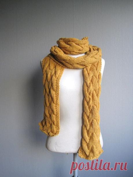 Long scarf hand knitted mustard scarf cable woman man scarf soft warm scarf alpaca