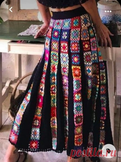 Длинные юбки крючком из бабушкиных квадратов