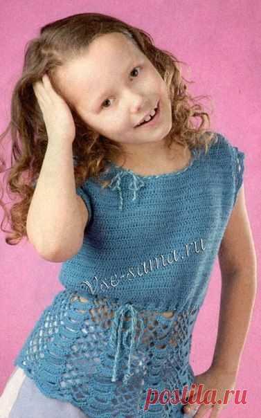Синяя ажурная туника