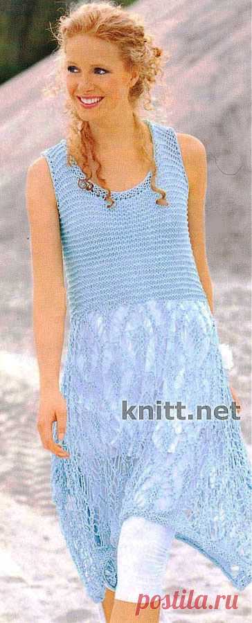 Асимметричное платье нежно голубого цвета | knitt.net | Все о вязании