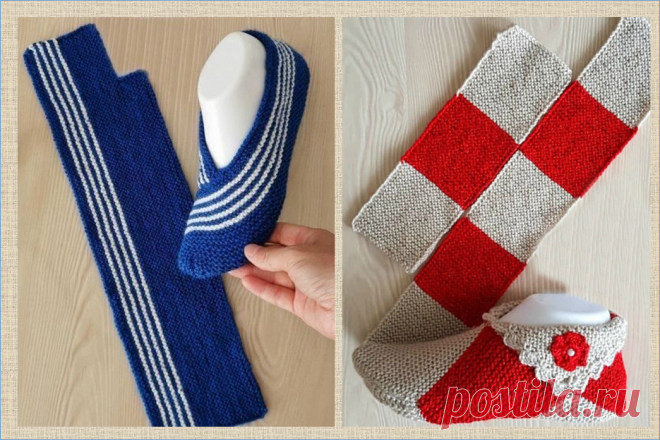 Простые тапочки спицами - из квадратиков и прямоугольников - схемы сборки и описание - в копилку мастериц