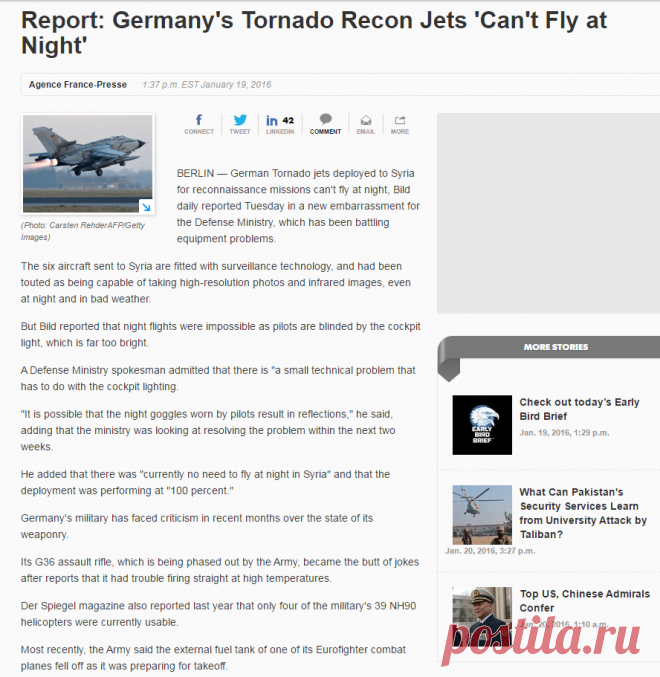 Report: Germany's Tornado Recon Jets 'Can't Fly at Night'