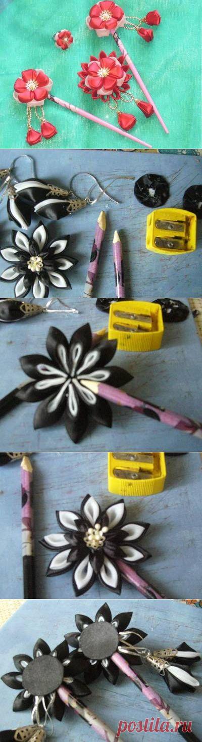 Домашняя волшебница - Крепление канзаши на палочки (автор Лучик)