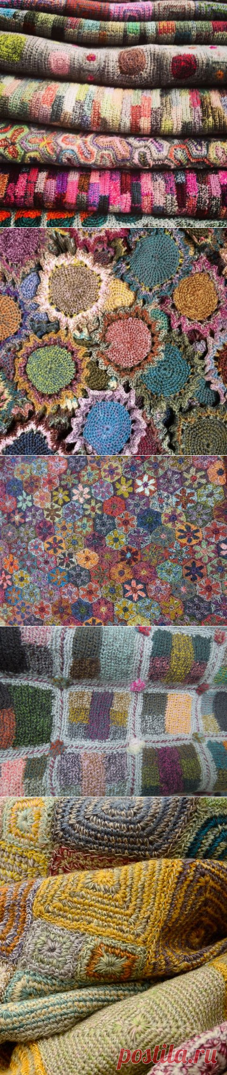 Интересные идеи крюком из остатков пряжи для пледов,шарфов,сумочек