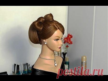 Hairstyles for long hair. Bun with hair bow. Прическа для длинных волос. Бабетта с бантом из волос. - YouTube