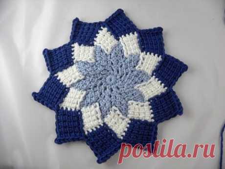 Tunesisch Häkeln - Entrelac-Topflappen mit Sternenmitte - Veronika Hug