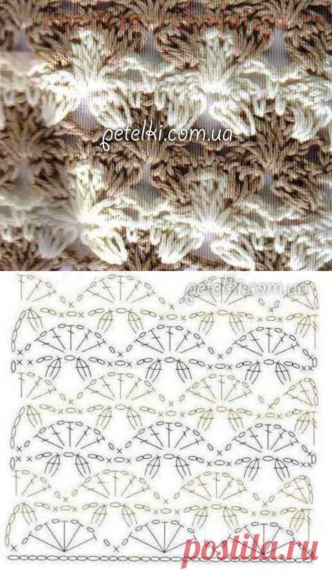 Красивый ажурный двухцветный узор крючком. Схема вязания