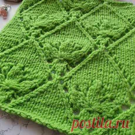 Красивый ажурный узор Листики спицами, схема узора