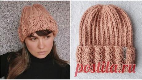 Марина Курцова | Очень красивая вязаная шапка спицами (5мм). Мастер класс.