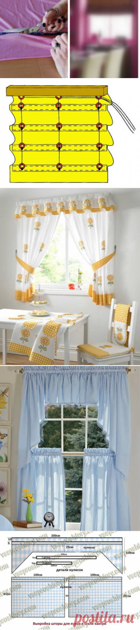 Два куска ткани, несколько сантиметров нити и моя проблема со шторами для кухни решена