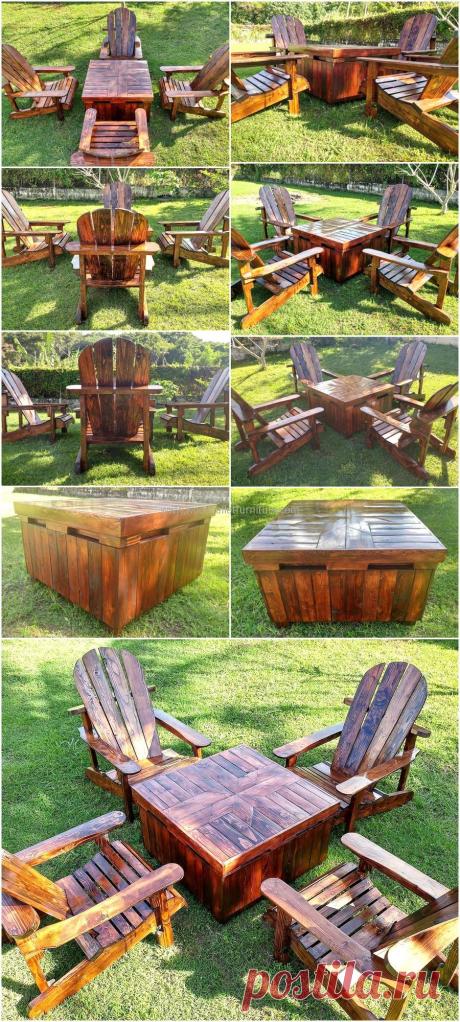 Wood Pallets Adirondack Patio Furniture Set | Wood Pallet Furniture