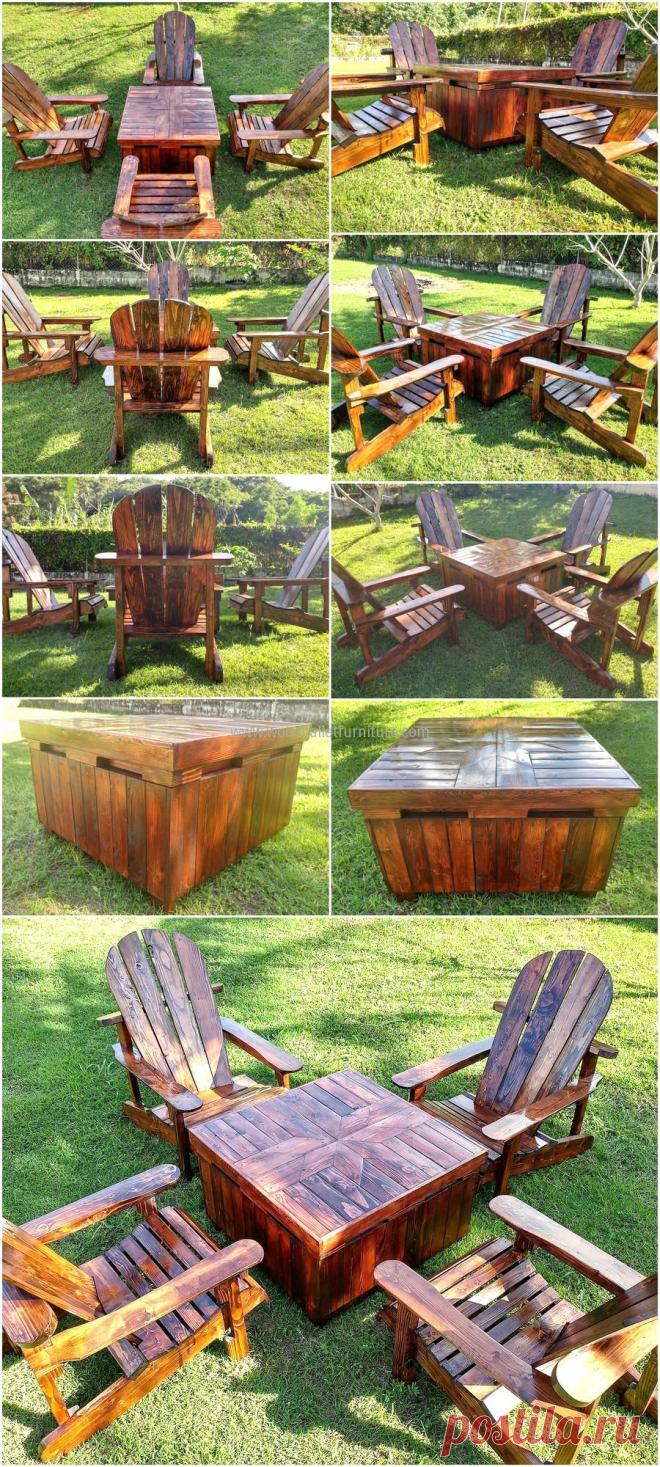 Wood Pallets Adirondack Patio Furniture Set | Wood Pallet Furniture