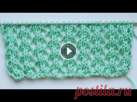 Ажурные узоры спицами. Ажурная сетка. Узор из серии "Ажурная сетка". Рапорт узора состоит из 6 петель и 4 рядов. Для образца набираем количество петель кратное 6+3 петли для симм...