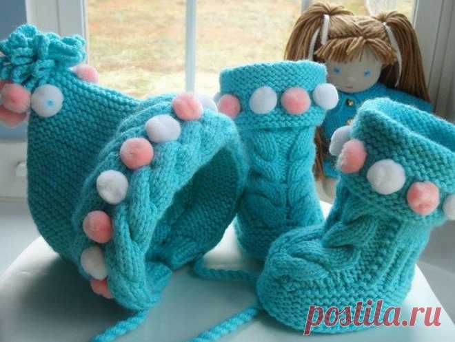 Вязаные спицами пинетки-сапожки с косой - Modnoe Vyazanie ru.com