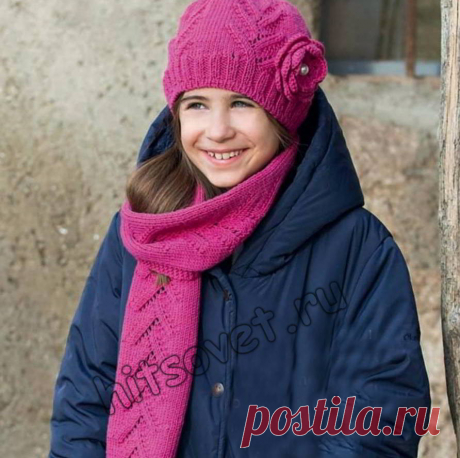 Шапка и шарф для девочки | Вязание для женщин спицами. Схемы вязания спицами