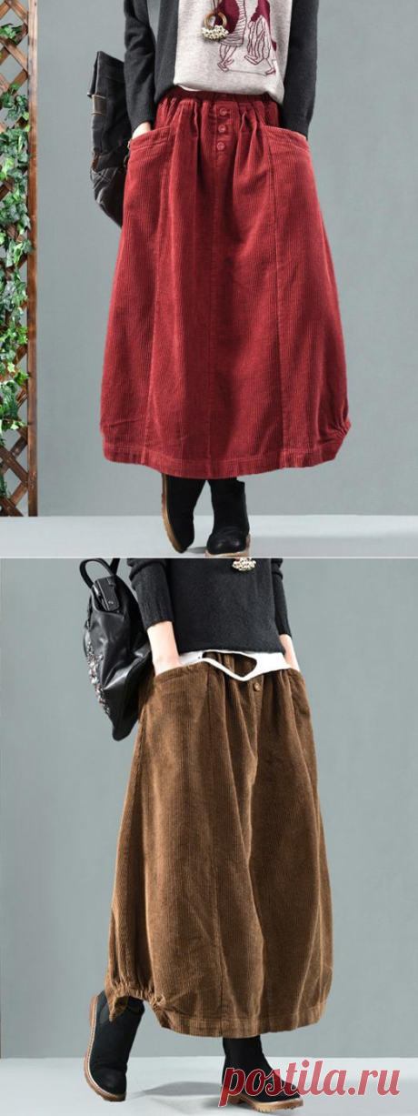 Dooerzi Vintage Corduroy Solid Skirt