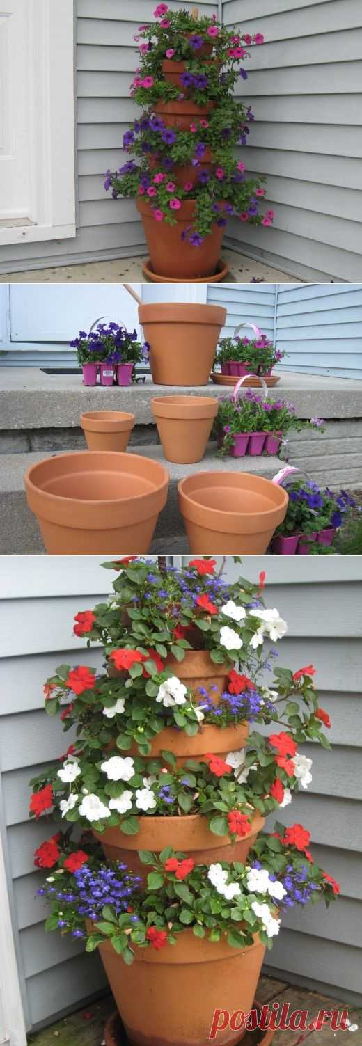 How to Make a Terracotta Pot Flower Tower with Annuals | Shining world