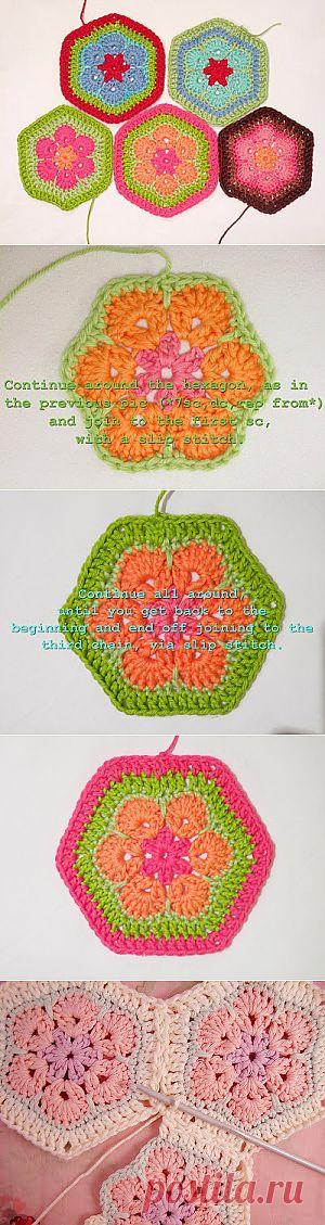 Хайди Медведи: Африканский Цветочный шестигранные Вязание крючком Учебник