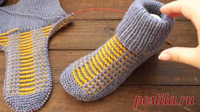 Следки в норвежском стиле спицами Norwegian knitted slippers [lNuYeqJmCLk]