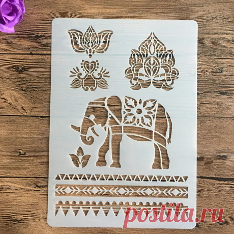 Plantilla de elefante tamaño A4 para pintar libro de recortes colorear álbum en relieve plantilla decorativa plantillas de dibujo mandala