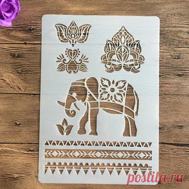 Plantilla de elefante tamaño A4 para pintar libro de recortes colorear álbum en relieve plantilla decorativa plantillas de dibujo mandala