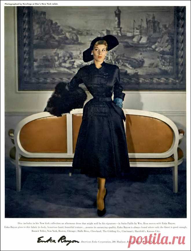 Betty Bridgers, photo by john Rawlings at Dior's New York salon, Vogue, October 15, 1949